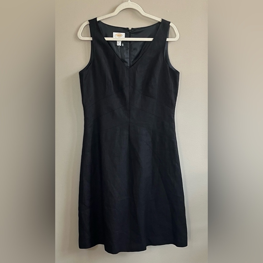 Talbots Irish Linen Sleeveless V Neck Sheath Dress in black size 12 new